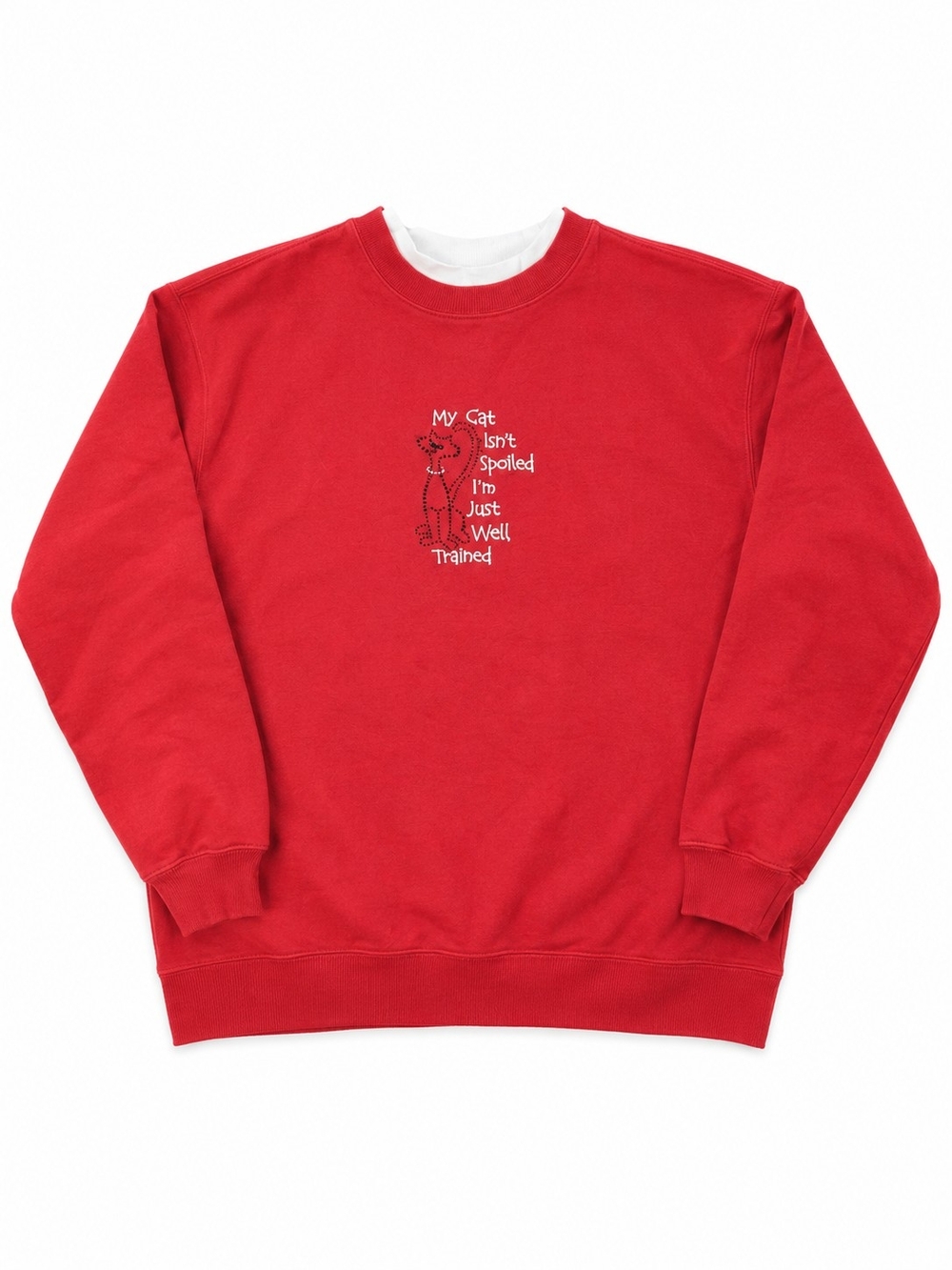 Vintage Red Crewneck Sweater with Cat Embroidery Size Medium